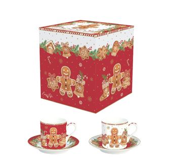 Picture of GINGERBREAD RED ESPRESSO CUPS GIFT SET X 2 CUPS AND SAUCERS
